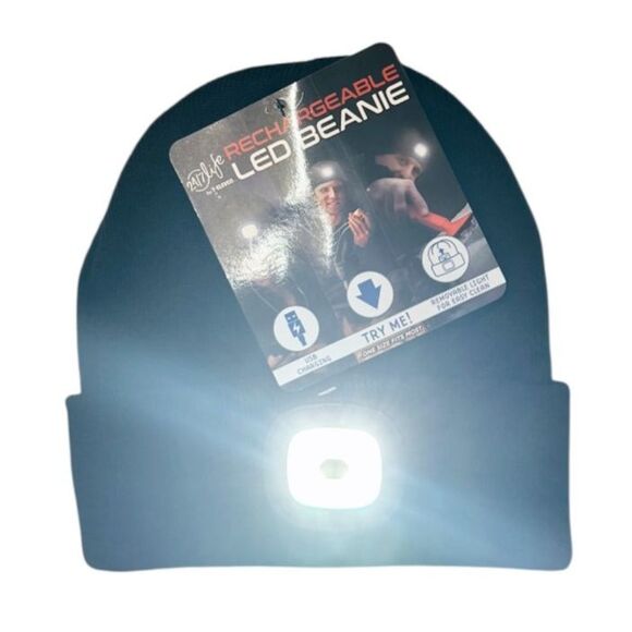 24/7 Life by 7-Eleven Rechargeable LED Beanie Hat USB Light 3 Modes Black NWT - Picture 2 of 2